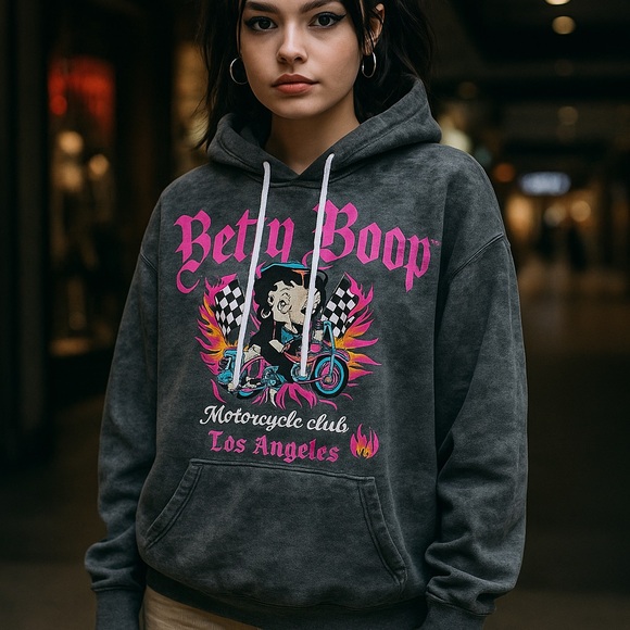 Betty Boop Gray Hoodie with Pink Graphics - Picture 2 of 8